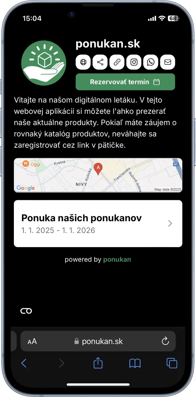 Snímka obrazovky projektu zobrazujúca mobilnú verziu