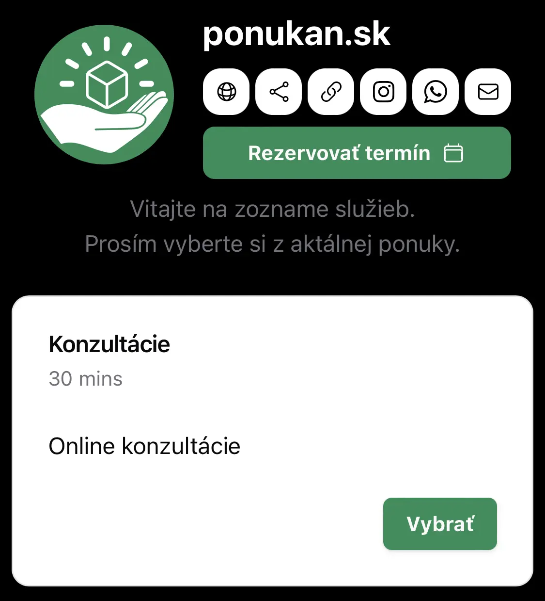 Príklad zdieľania rezervačného odkazu